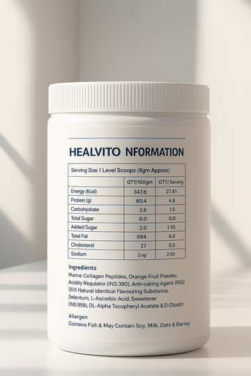 Healvito Marine Collagen With Hyaluronic Acid, Vitamin C & E, Biotin - for Youthful Skin (240 gm)