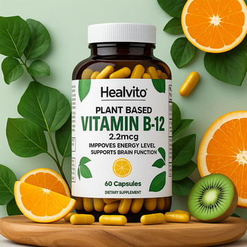 Plant Based Vitamin B-12, 2.2mcg, Improve Energy Level, Supports Brain Function (60 Capsules)