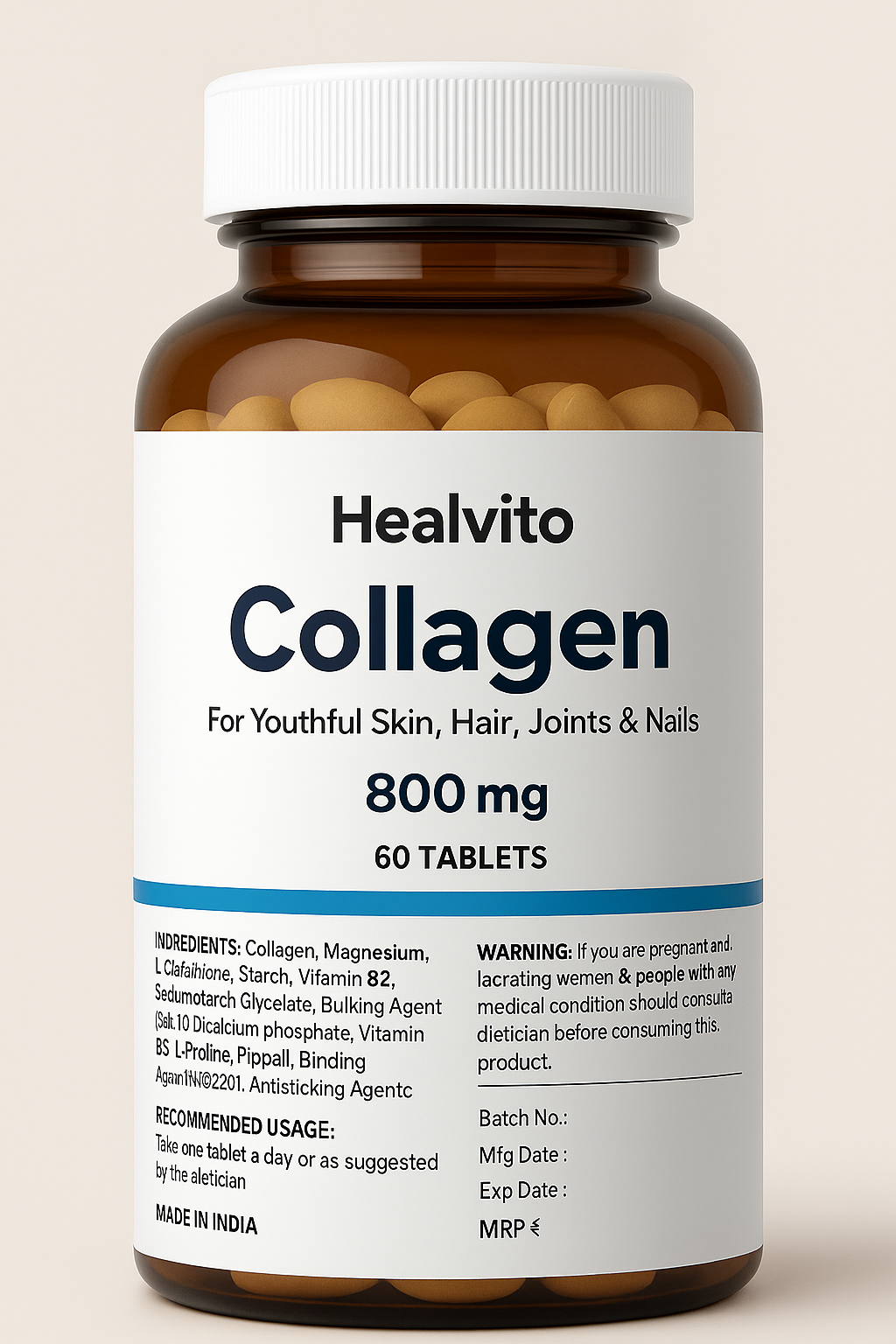 Collagen - For Youthful Skin, Hair, Joints & Nails, 800mg (60 Tablet)