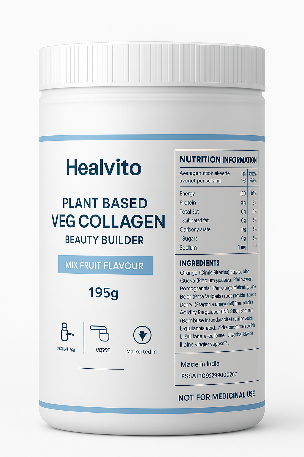 Healvito Plant Based Veg Collagen Beauty Builder(195g) Mix Fruit Flavour