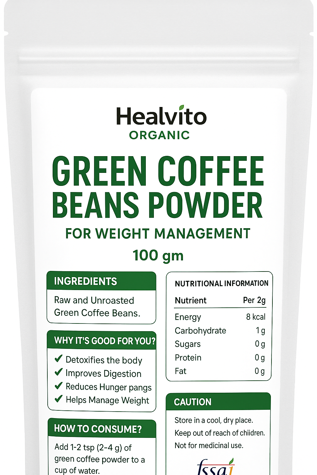 Organic Green Coffee Beans Powder - for Weight Management (100 gm)