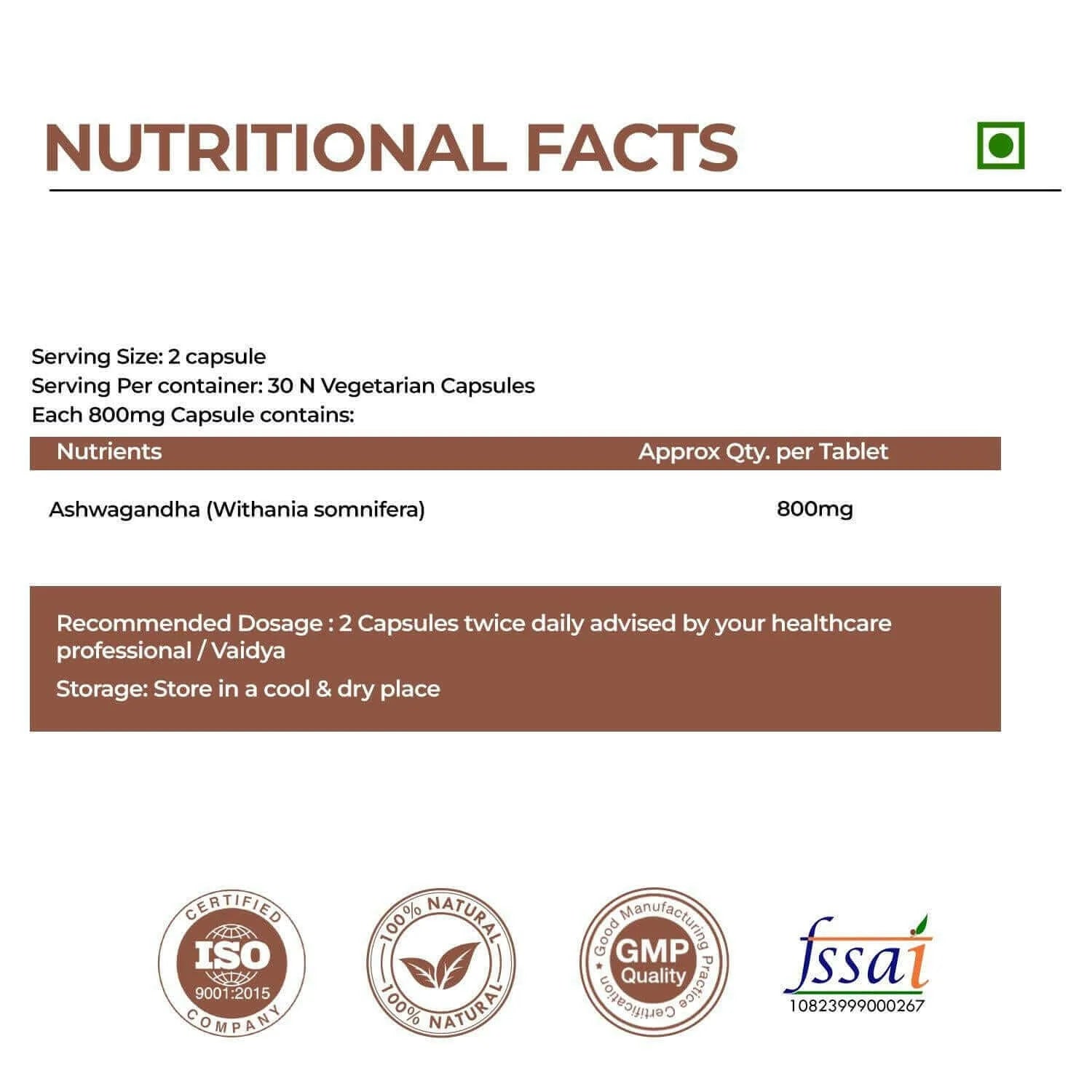 Herbalmax Ashwagandha Capsules- 800mg (30 Veg Cap)