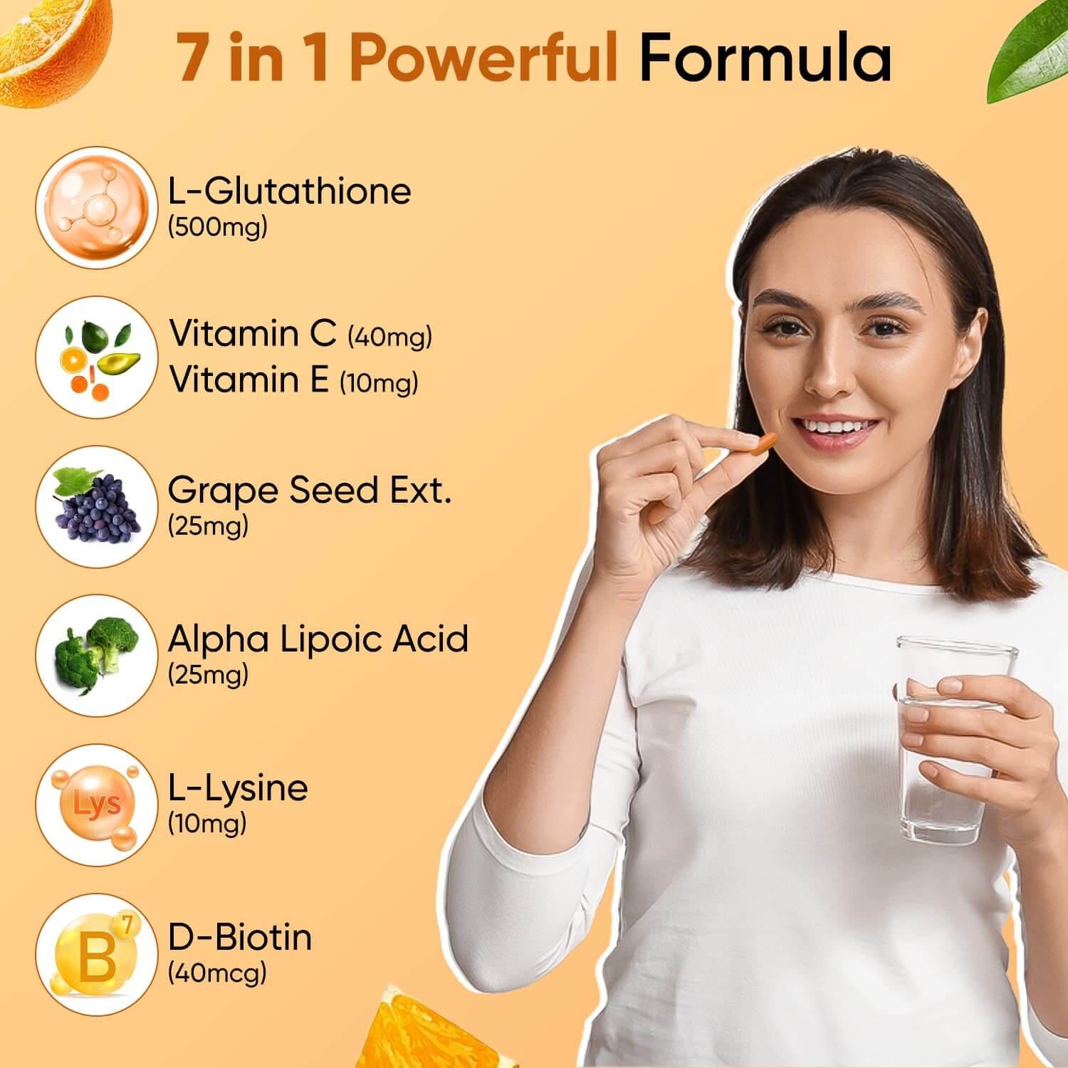 L-Glutathione with Vitamin C, E, Biotin and Grape Seed Extract, For Skin Brightening & Even Skin Tone (30 Tab)