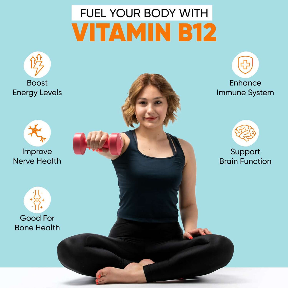 Plant Based Vitamin B-12, 2.2mcg, Improve Energy Level, Supports Brain Function (60 Capsules)