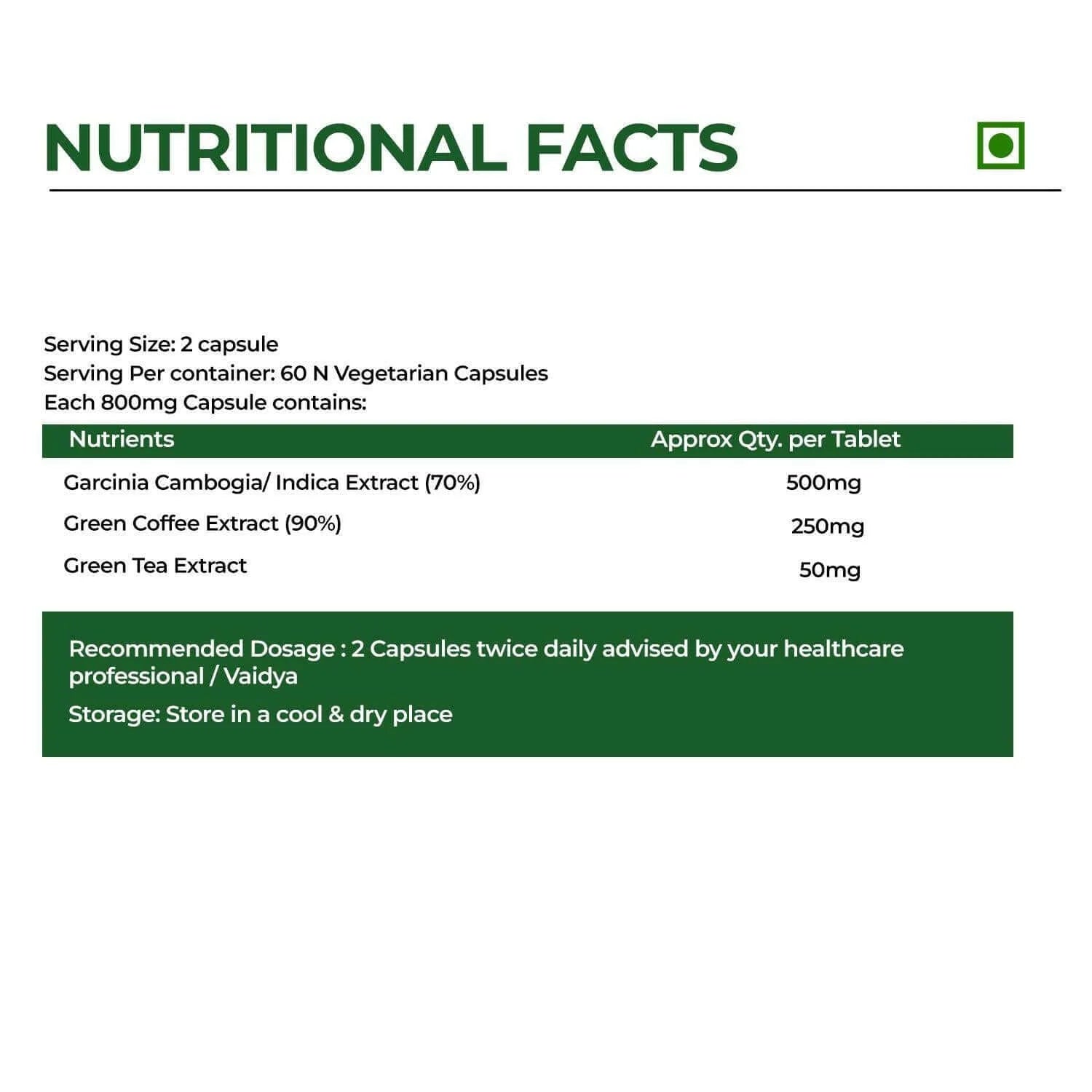 Healvito  Garcinia- Cambogia Capsule - with 60% HCA & Green Tea Extract - Helps Improves Digestion and metabolism (60 cap)